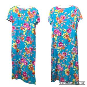 Vintage Talbots Vibrant Floral Maxi Dress Nwot Few Flaws 16 Linen Blend Colorful